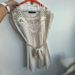 Ark & Co. Off-white Shift Dress with Tie Belt and Matching Slip!!